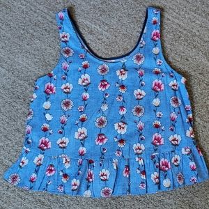 Jane & Bleecker Blue Floral Sleeveless Top/Drawstring Bottom Lounge Set Small